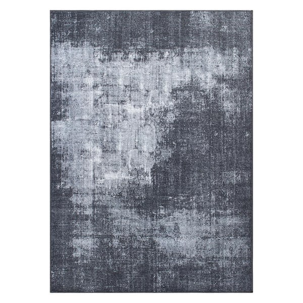 World Rug Gallery Dark Gray 7 ft. 7 in. x 9 ft. 6 in. Contemporary Distressed Abstract Machine WashableArea Rug