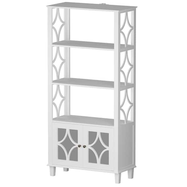 FUFU&GAGA White Wood Accent Storage Cabinet with Mirror Cabinet