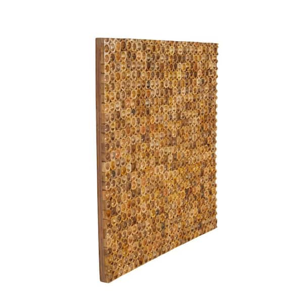 Litton Lane 36 in. x 36 in. Brown Mango Wood Handmade Stacked Tree Trunks Abstract Wall Art Decor