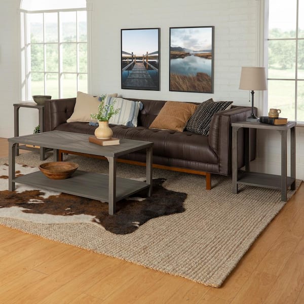 Walker Edison Furniture Company 42 in. Gray Large Rectangle MDF Coffee Table with Shelf