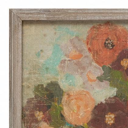 Vintage-Inspired Wood Framed Floral Vase Wall Art
