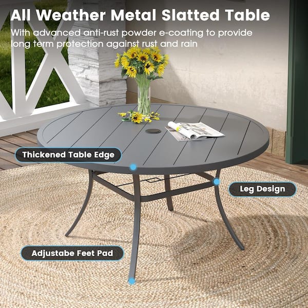 9-Piece Metal Outdoor Dining Set with 53 in. Gray Round Patio Table and 8 Gray All-Weather Stackable Dining Chairs