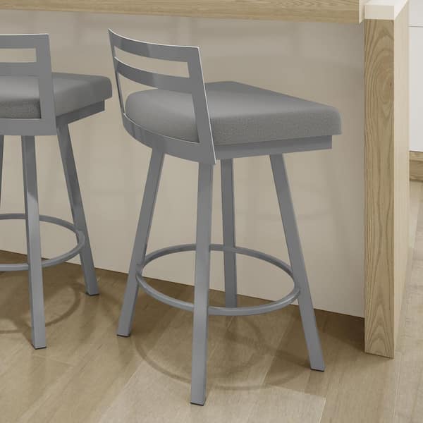 Amisco Derek 26 in. Glossy Grey Metal Light Cold Grey Polyester Counter Stool