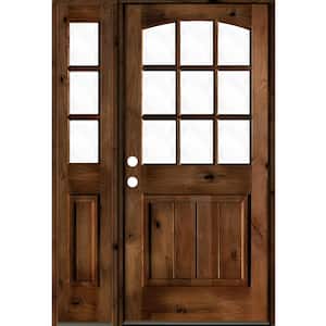 46 in. x 80 in. Alder Right-Hand/Inswing 9-Lite Clear Glass Provincial Stain Wood Prehung Front Door with Left Sidelite