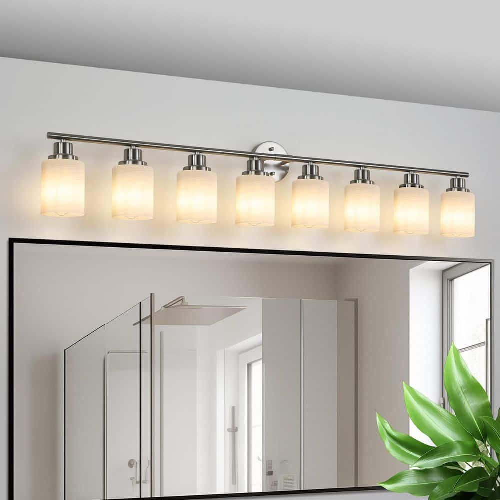 52 in. 8-Light Nickel Bathroom Vanity Light Contemporary Wall Sconce with Frosted White Glass Shades price history on PriceWatchPro
