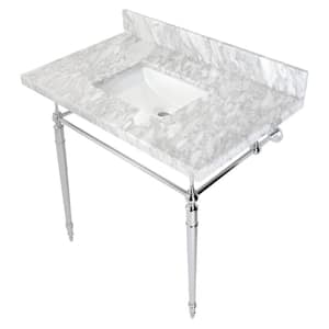 Edwardian Marble White Console Sink Basin and Leg Combo in Chrome