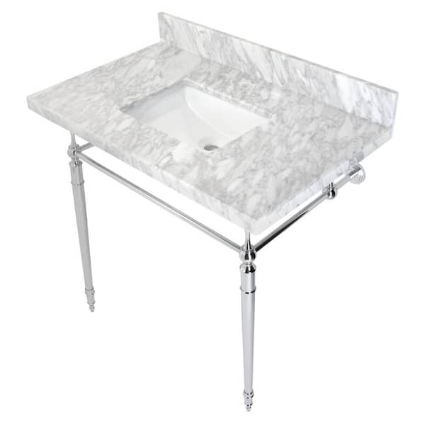 Kingston Brass Edwardian Marble White Console Sink Basin and Leg Combo in Chrome