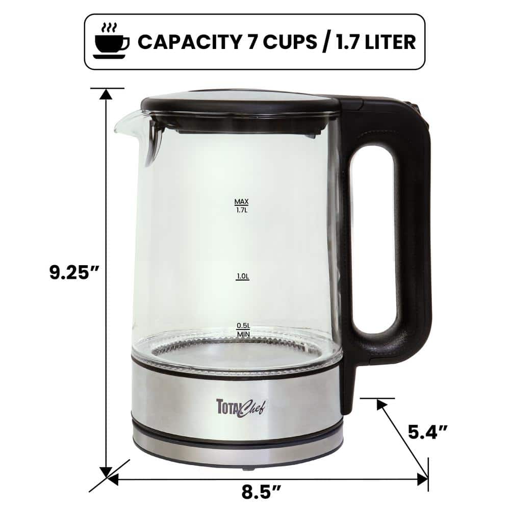 Total Chef 1.7L Glass Electric Kettle with LED Light