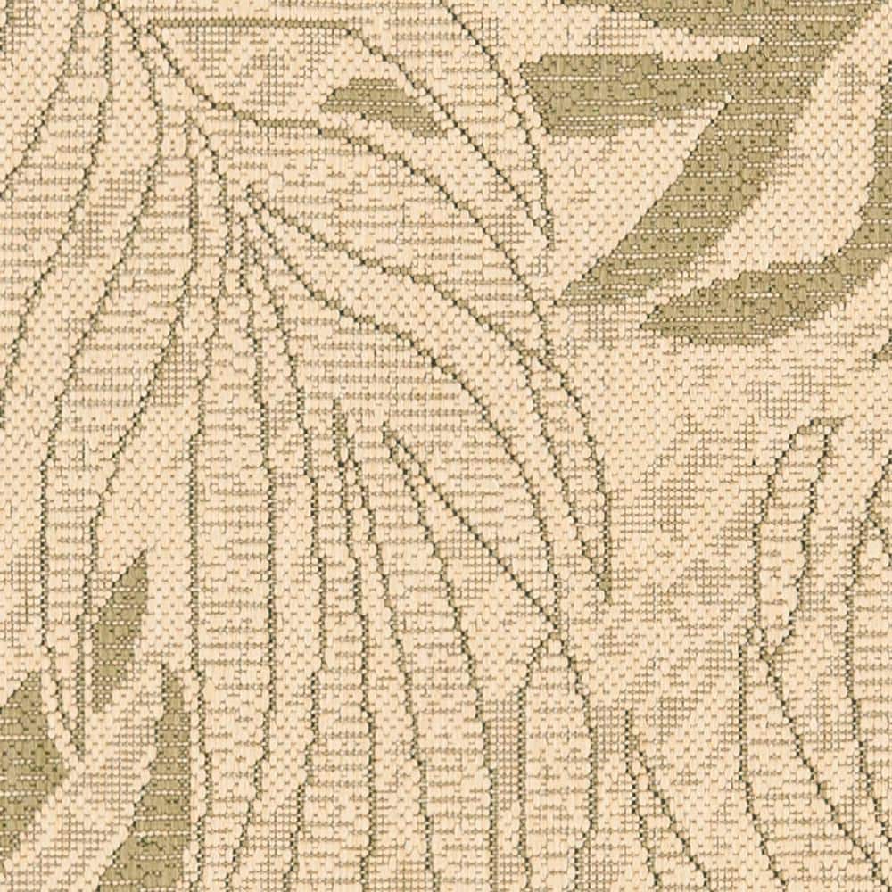 Beige and Green Tropical Outdoor Runner Rug
