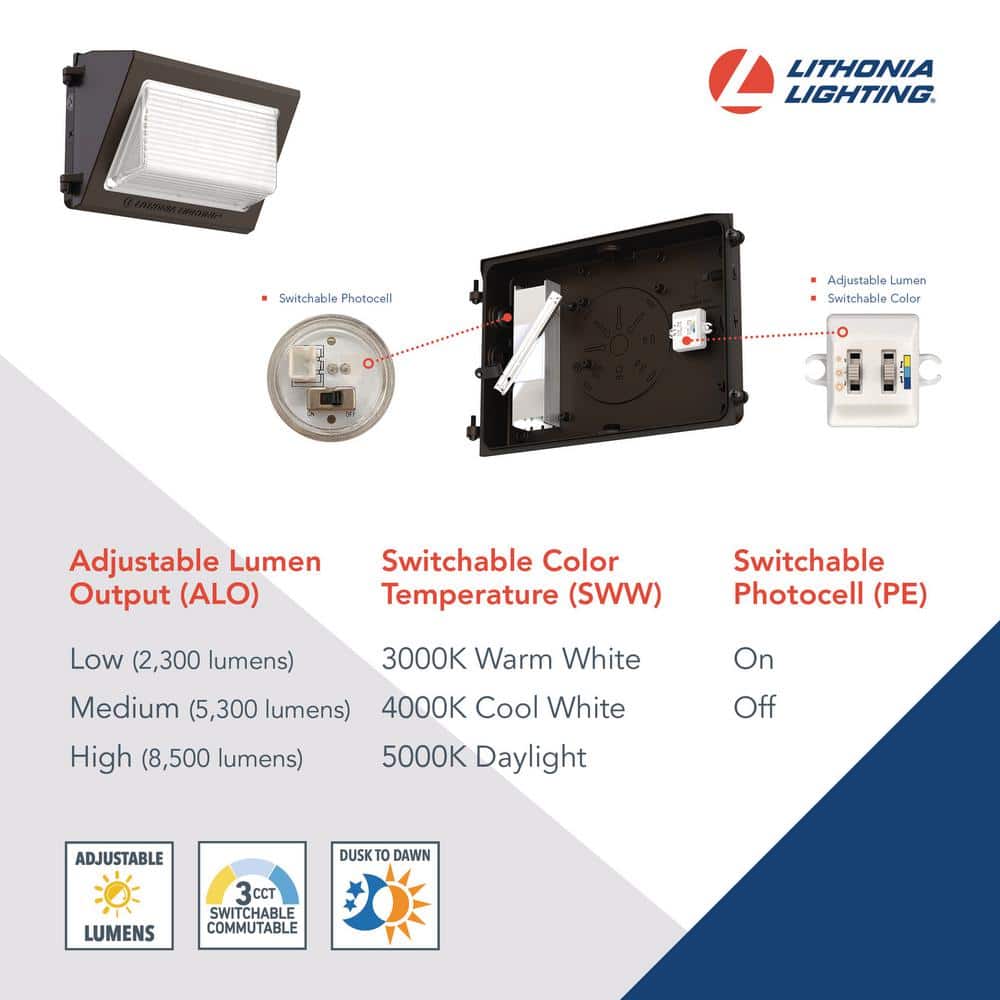 Dark Bronze Dimmable LED Wall Pack with Adjustable Lumen Output
