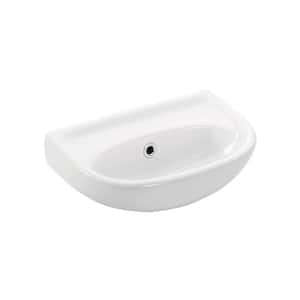 Wall Mount Bathroom Vessel Sink in Ceramic White without Faucet Hole