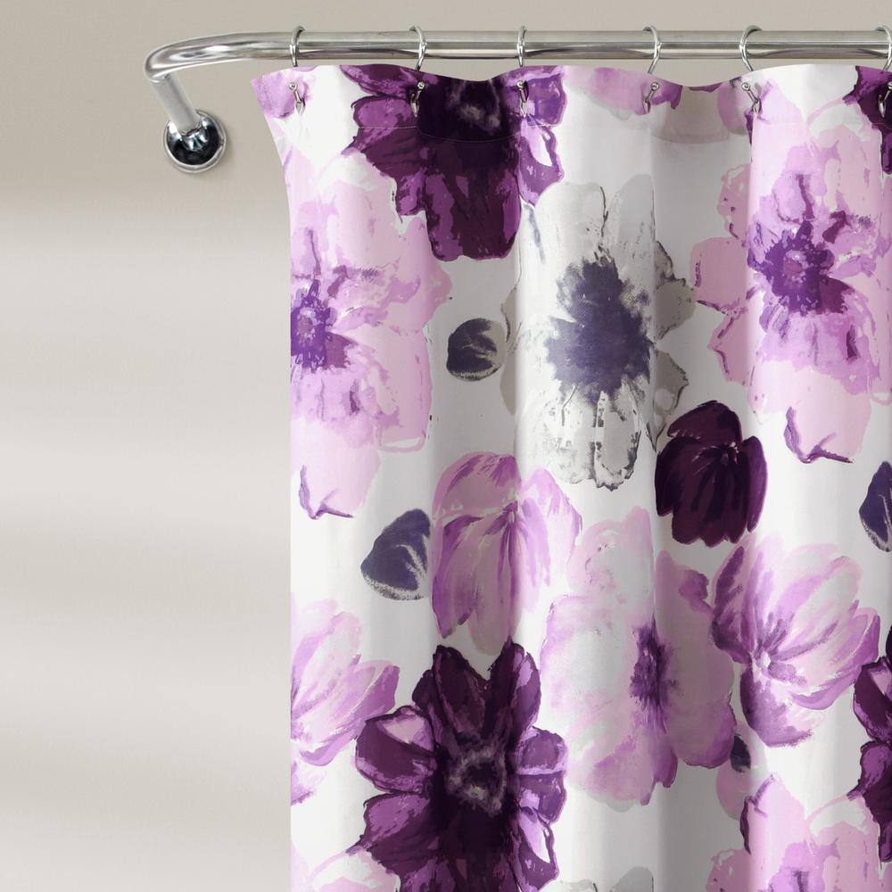 Leah Floral Purple and Gray Polyester Shower Curtain 72" x 72"
