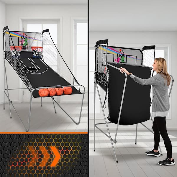 COSTWAY Jeu de Basketball Arcade Double Shootout Double Panier Compteur  Electronique avec 4 Ballons,1 Pompe Panier de Basket Bleu