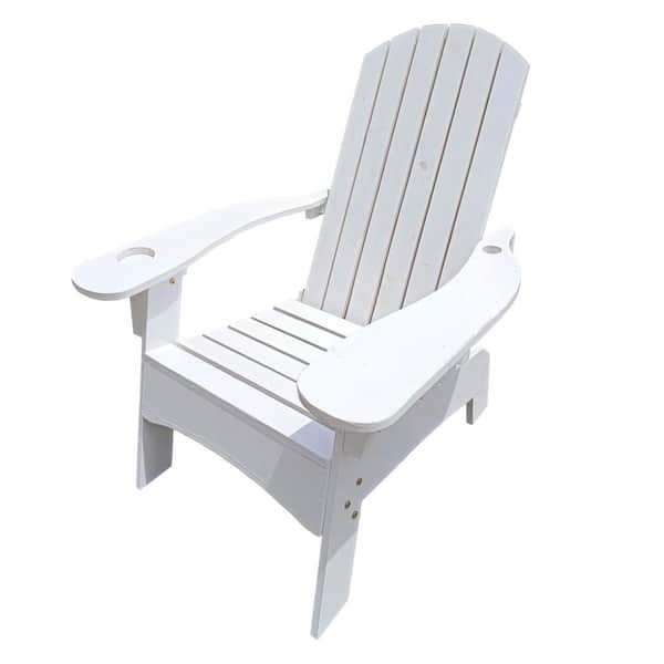 Tenleaf White Wood Outdoor Adirondack Chair with a Hole to Hold Umbrella on the Arm