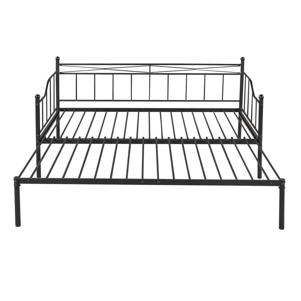 URTR Black Metal Daybed with Pull Out Trundle,Twin Size Daybed with