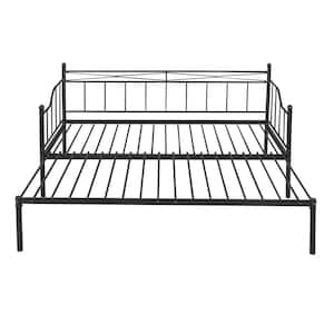 Black Metal Daybed with Pull Out Trundle,Twin Size Daybed with Trundle,Twin Size Sofa Bed Frame for Kids,Teens,Adults