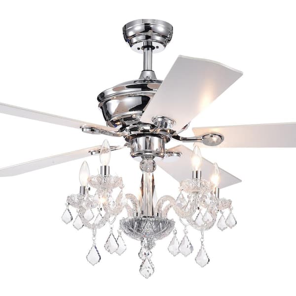 Warehouse of Tiffany Havorand III 52 in. Indoor Chrome Remote Ceiling Fan with Light Kit and Crystal Branched Chandelier