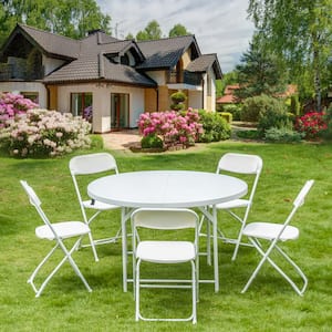 Plastic Folding Lawn Chair with Durable Steel in White (5-Piece)