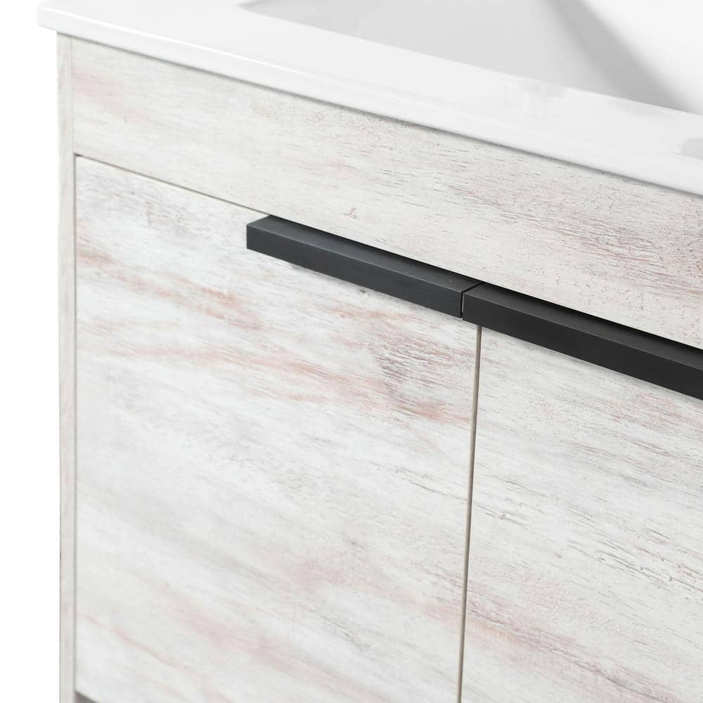 24" Walnut and White Vitreous China Single Bathroom Vanity