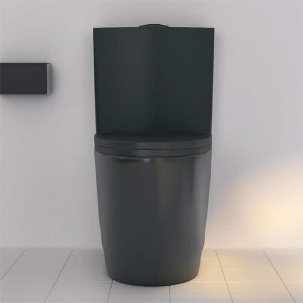 Reno 1-Piece 1.1/1.6 GPF Siphon Dual Flush Elongated ADA Chair Height Toilet in Matte Black, Seat Included