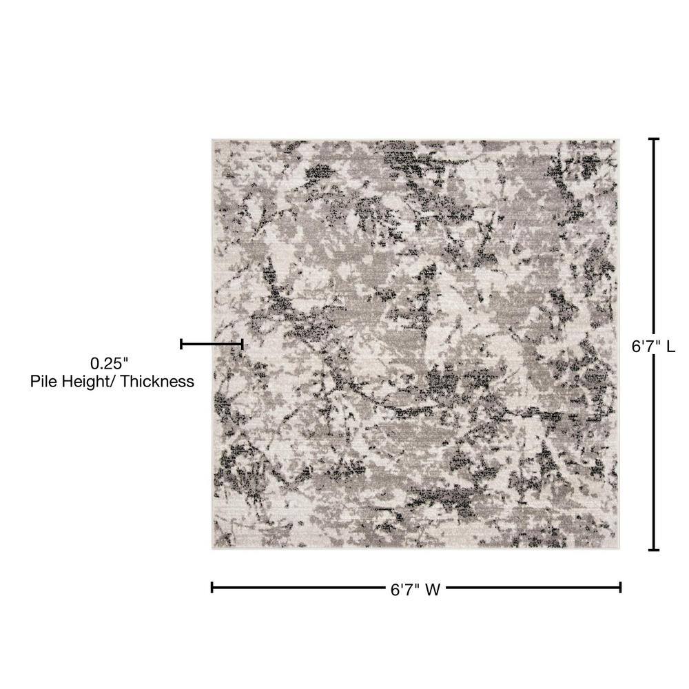 Skyler 6'7" Square Grey/Ivory Synthetic Medallion Area Rug
