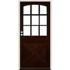 36 in. x 80 in. Farmhouse X Panel RH 1/2 Lite Clear Glass Red Mahogany Stain Douglas Fir Prehung Front Door