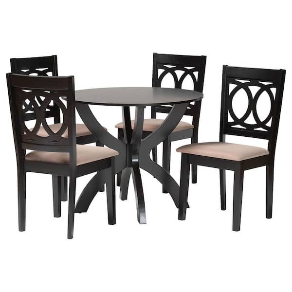 Baxton Studio Rita 5-Piece Sand and Espresso Brown Wood Top Dining Set
