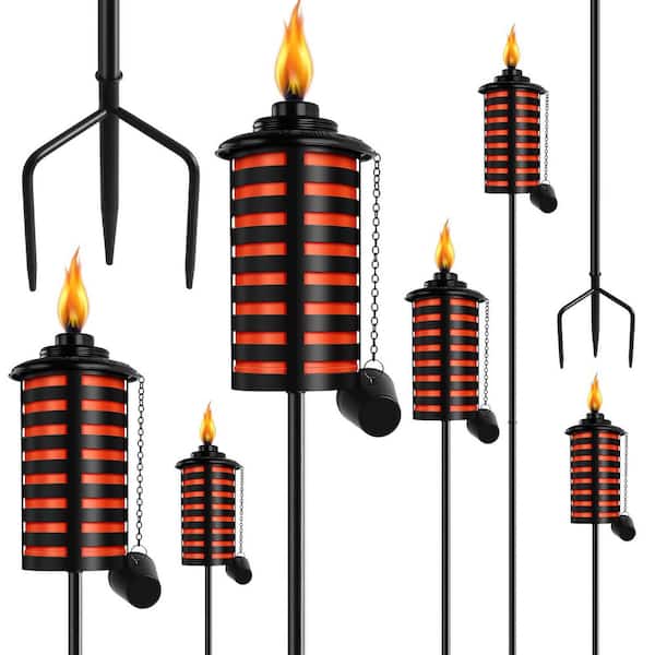 6 Pack Orange Garden Torch, 16oz Outdoor Metal Torch Garden Decor,59-Inch Citronella Torches with 3-Prong Grounded Stake