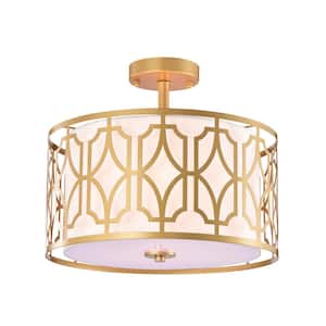 Margherita 15 in. 3-Light Drum Gold Flush Mount with no Bulbs Included for Bedroom, Living/Dining Room, Foyer