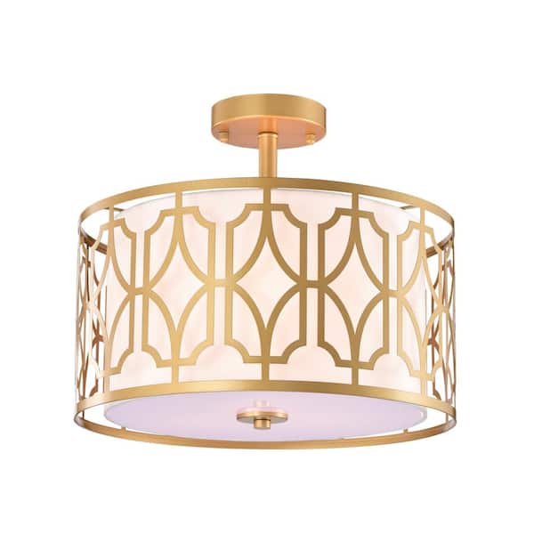 GREENVILLE SIGNATURE Margherita 15 in. 3-Light Drum Gold Flush Mount with no Bulbs Included for Bedroom, Living/Dining Room, Foyer