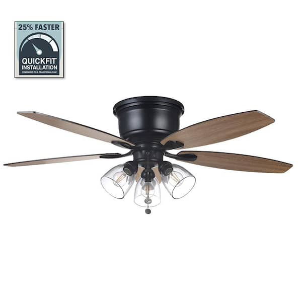 Hampton Bay Stoneridge 52 in. Indoor LED Matte Black Hugger Ceiling Fan with Light Kit, 5 Reversible Blades and Reversible Motor