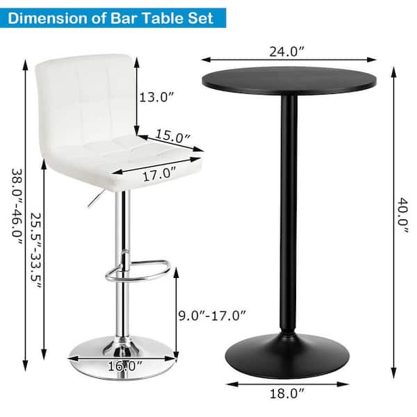 Gymax 24 In Pub Table Set Round Bar, Table 038 Bar Stools Under