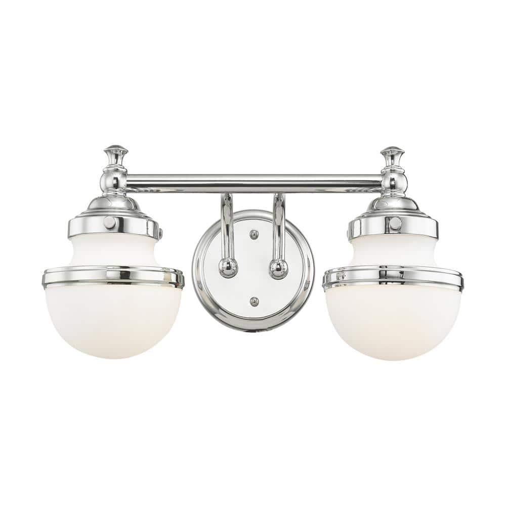 Polished Chrome Two-Light Bath Vanity with Opal Glass Shades