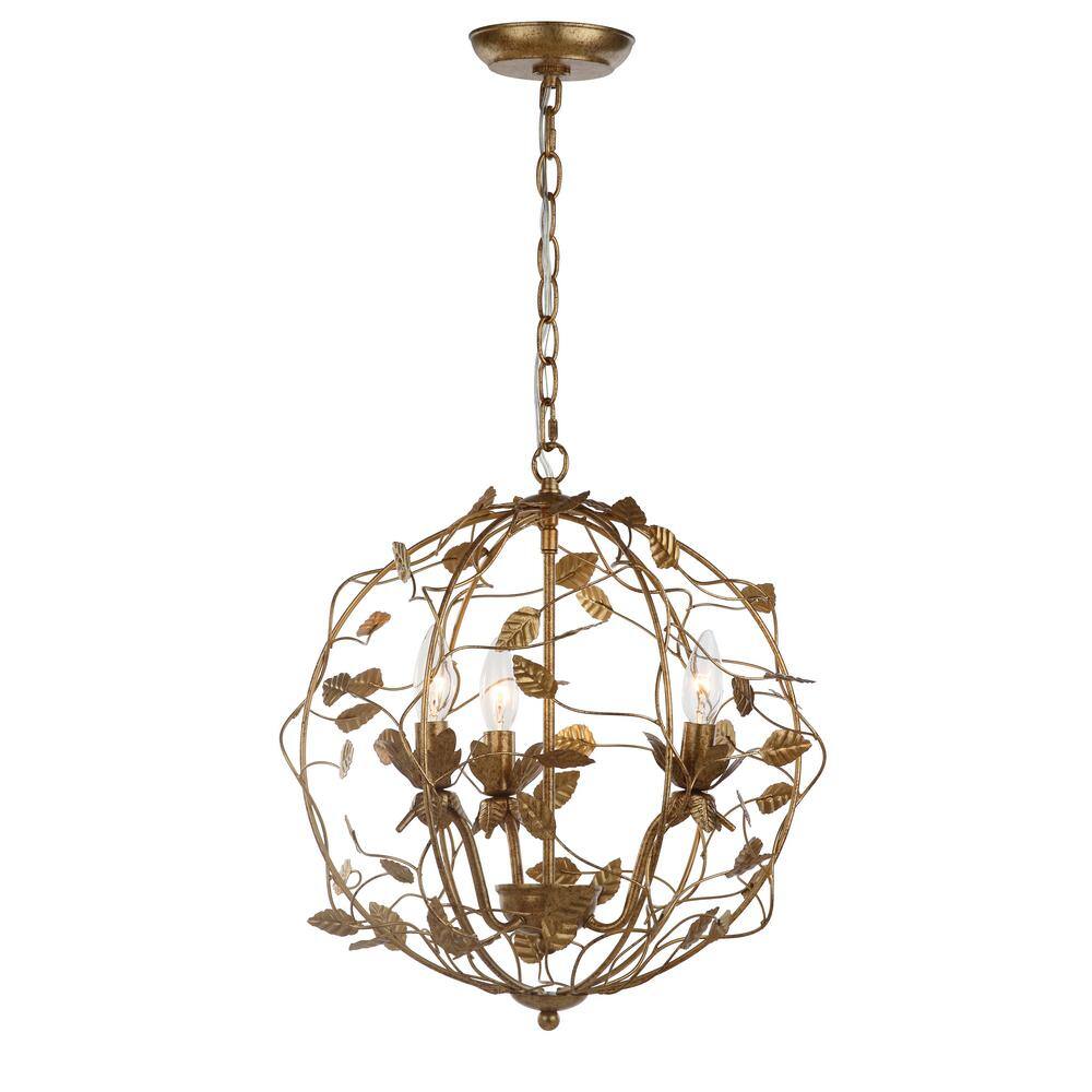 Austen 17" Gold Leaf Metal Cage Chandelier