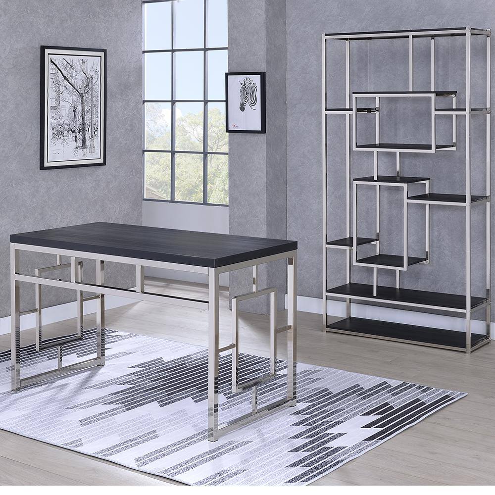 Cappuccino Faux Wood and Chrome Geometric Desk