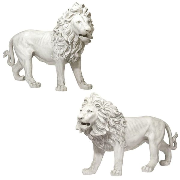 WHITE STATUE LION RESINE 65 CM