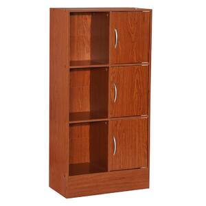 47.24 in. H Cherry Wooden 6-Shelf 3-Door Standard Bookcase