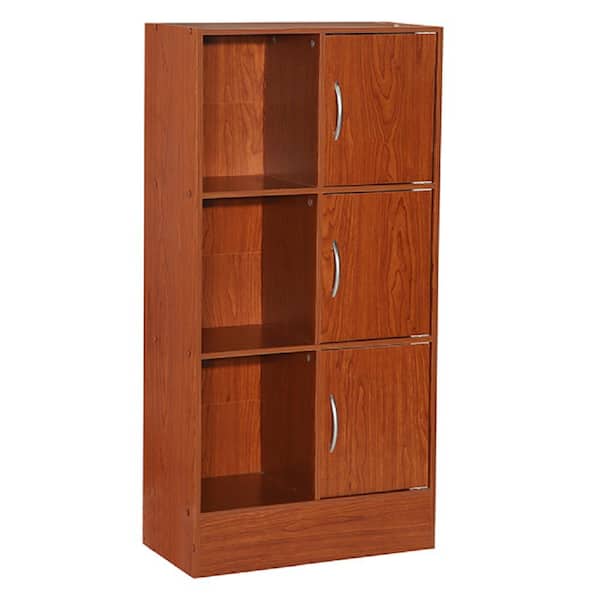 HODEDAH 47.24 in. H Cherry Wooden 6-Shelf 3-Door Standard Bookcase