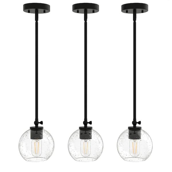 YANSUN 6 in. 1-Light Black Mini Kitchen Island Pendant Light with Glass Shade for Dining Room Bedroom(3-Pack)