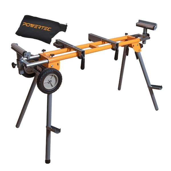 Portable and Foldable Miter Saw Stand 330 lbs. Load Capacity 8 in. Wheels, 3-Prong Tripple Outlets w/ Dust Collector Bag