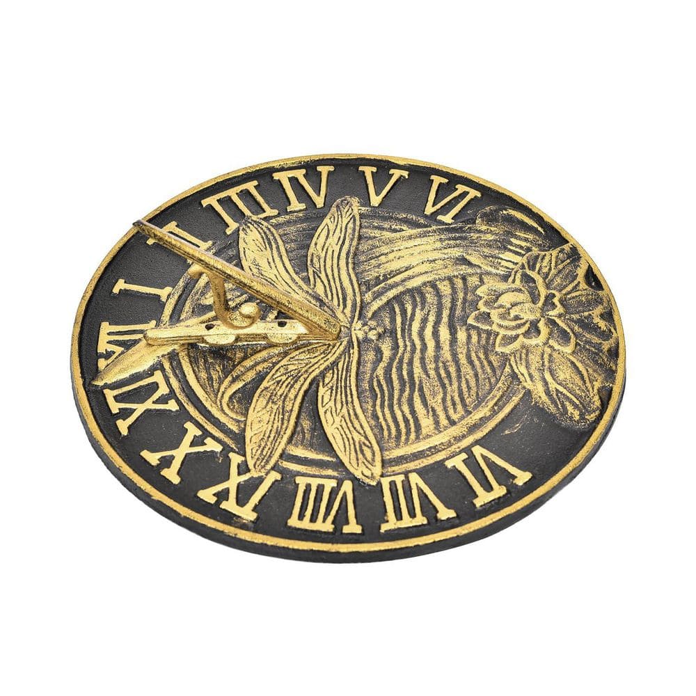 Cast Iron Dragonfly Sundial, 10 in. Dia Vintage Sun Dial Dragonfly and Lotus Decor, Verdigris Finish with Gold Highlight price history on PriceWatchPro