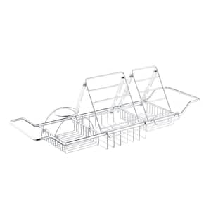 Expandable 34 in. Stainless Steel Bathtub Caddy Tray in Chrome with Holders, Soap Tray, Wine Glass Slot