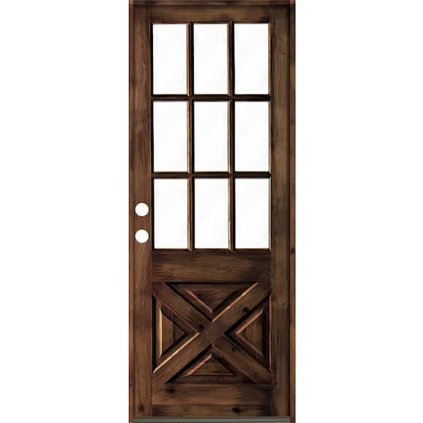 Krosswood Doors 36 in. x 96 in. Knotty Alder Right-Hand/Inswing X-Panel 1/2 Lite Clear Glass Red Mahogany Stain Wood Prehung Front Door