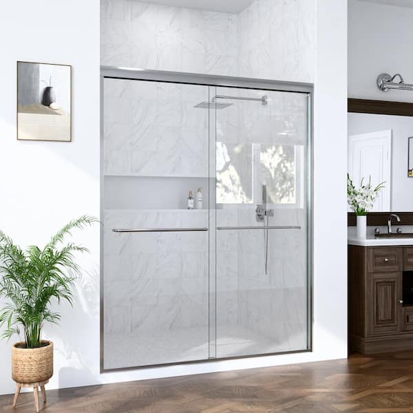 56 in.-60 in. W x 72 in. H Double Sliding Semi-Frameless Shower Door in Chrome with 6mm SGCC Glass Door