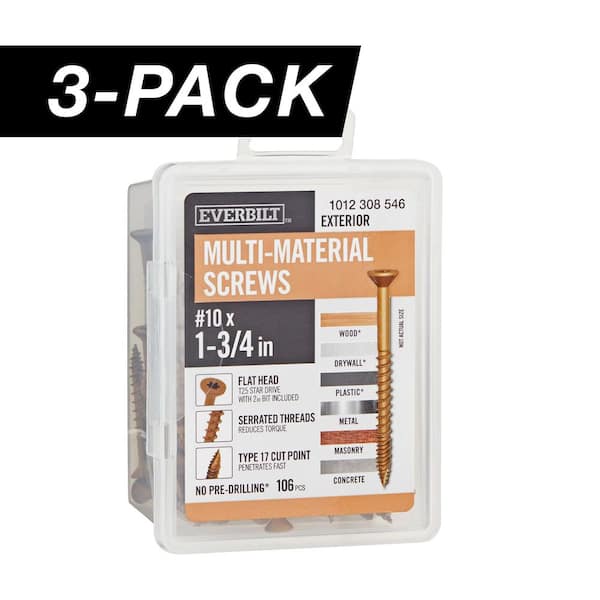 3-Pack #10 x 1-3/4 in. Brown 6-Lobe Star Drive Exterior Flat Head Multi-Material Screw (3 lbs. / 318-piece)