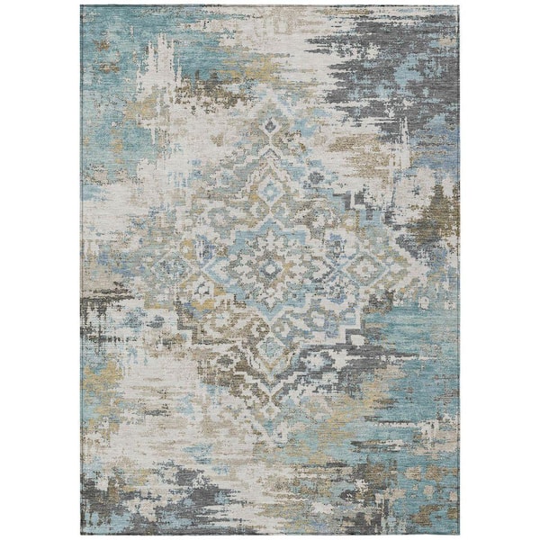 Chantille Machine Washable Indoor/Outdoor Abstract ACN2765 Teal 5 ft. x 7 ft. 6 in. Area Rug