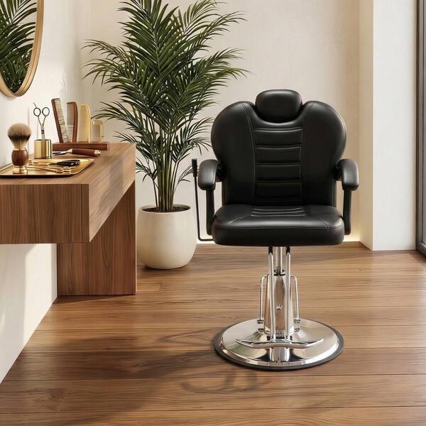 Black 90°-140° Reclining Barber Chairs for Barbershop, Heavy Duty