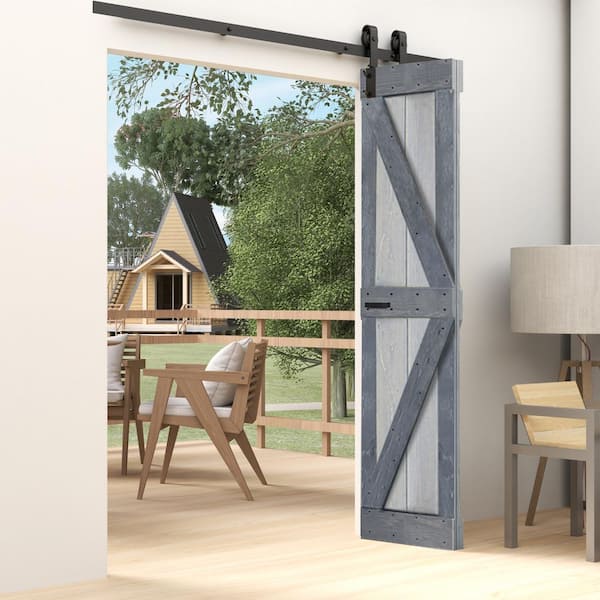 ISLIFE K Style 30 in. x 84 in. French Gray/Dark Gray Solid Core Wood Bi-fold Door with Hardware Kit -Assembly Needed