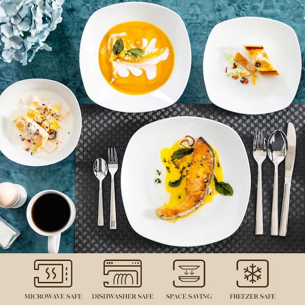 MALACASA Series Elisa, Porcelain Dinnerware Set Gray-white