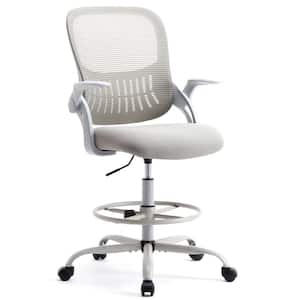Tall Mesh Back Ergonomic Computer Office Chair Drafting Chair in Grey with Flip-up Arms and Adjustable Foot-Ring